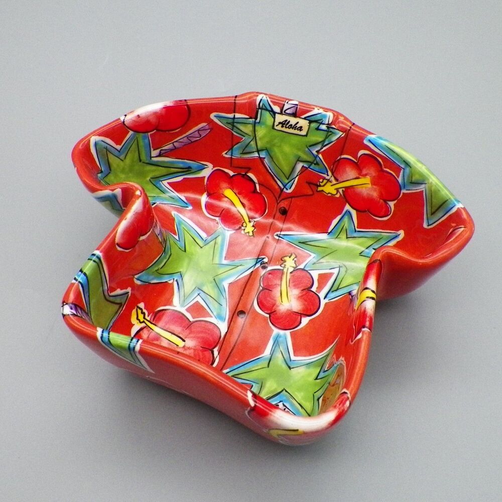 Island Heritage Art Deco Palm Shirt Snack Dip Bowl Hibiscus Flower Design